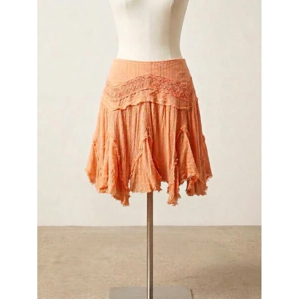 Free People Tattered Ruffle Handkerchief Lace Mini Skirt Boho Fairy Cottagecore